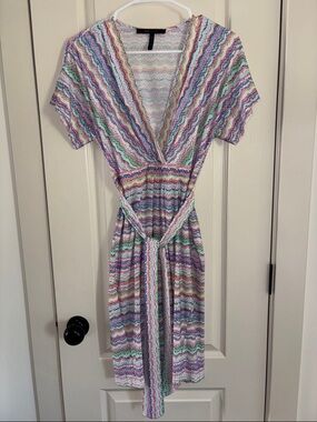 BCBGMaxAzria Multicolor Striped Wrap Midi Dress (S)